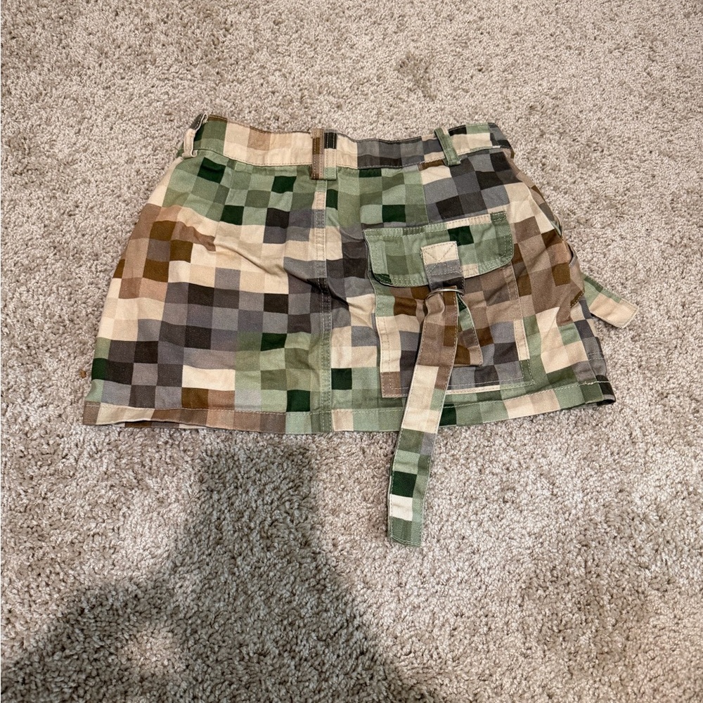 Fashion Nova Checkered Mini Skirt - Green and Tan